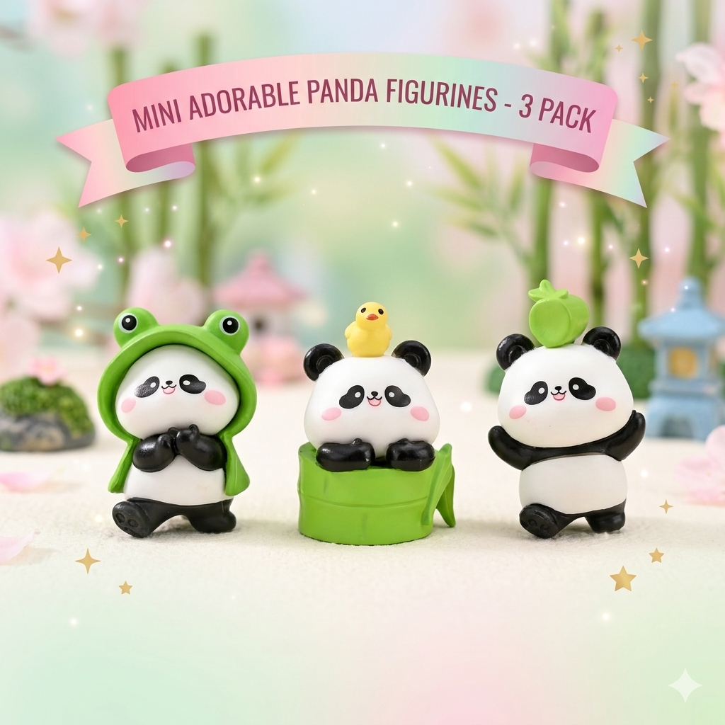 Mini Adorable Panda Miniature (Pack of 3)
