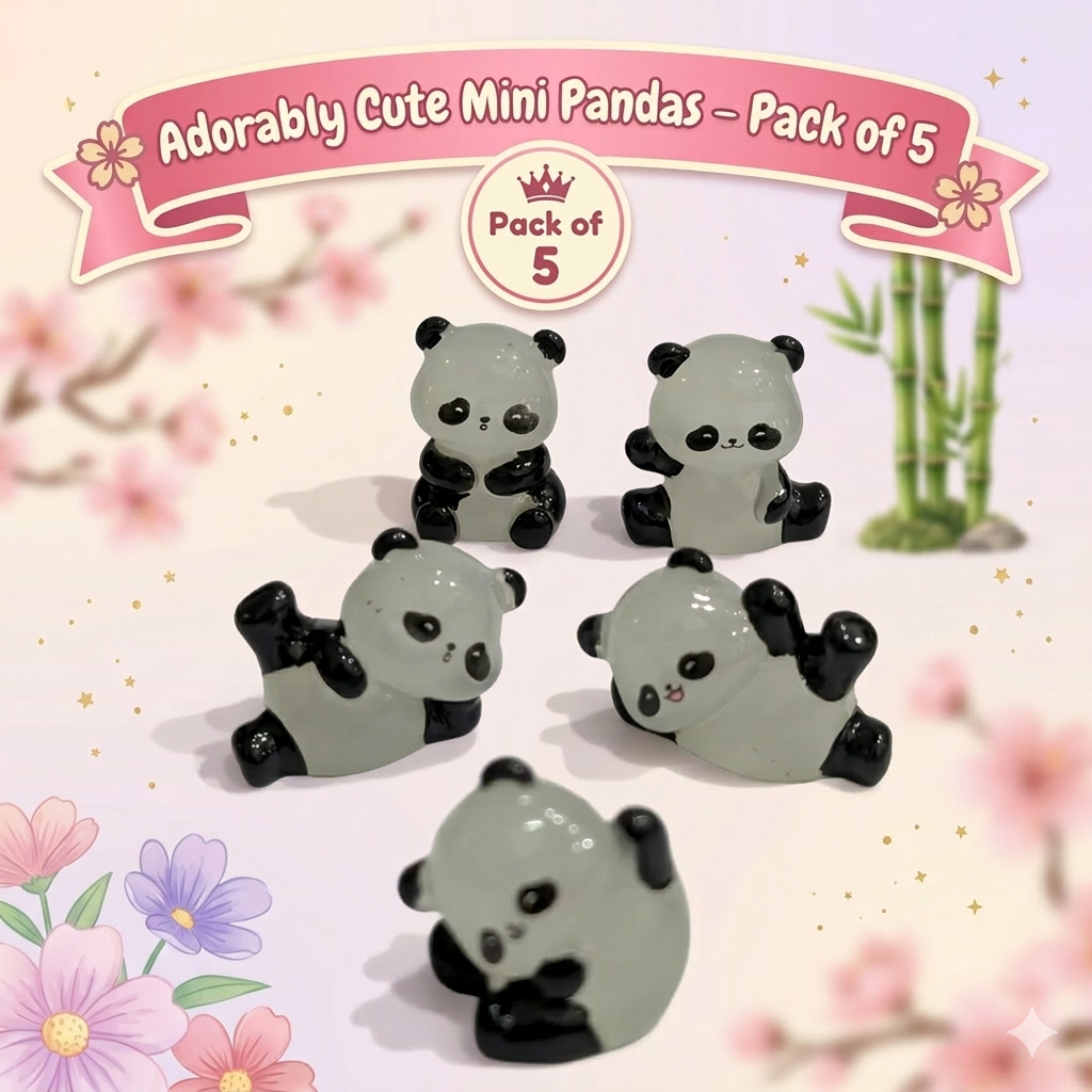 Adorably Cute Mini Pandas Miniature (Pack of 5)