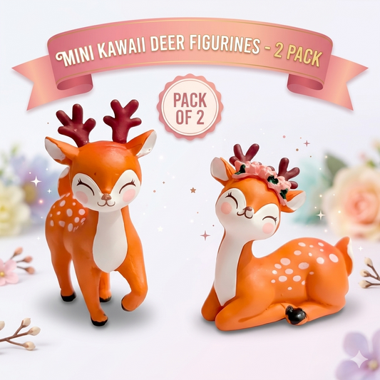 Mini Kawaii Deer Figurine Miniature (Pack of 2)